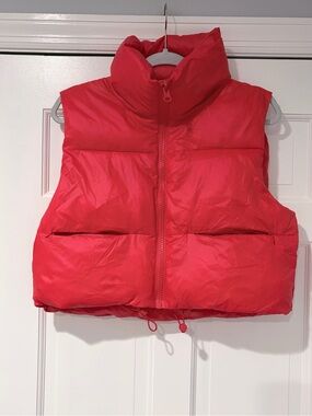 Bright Red Cropped Puffer Vest